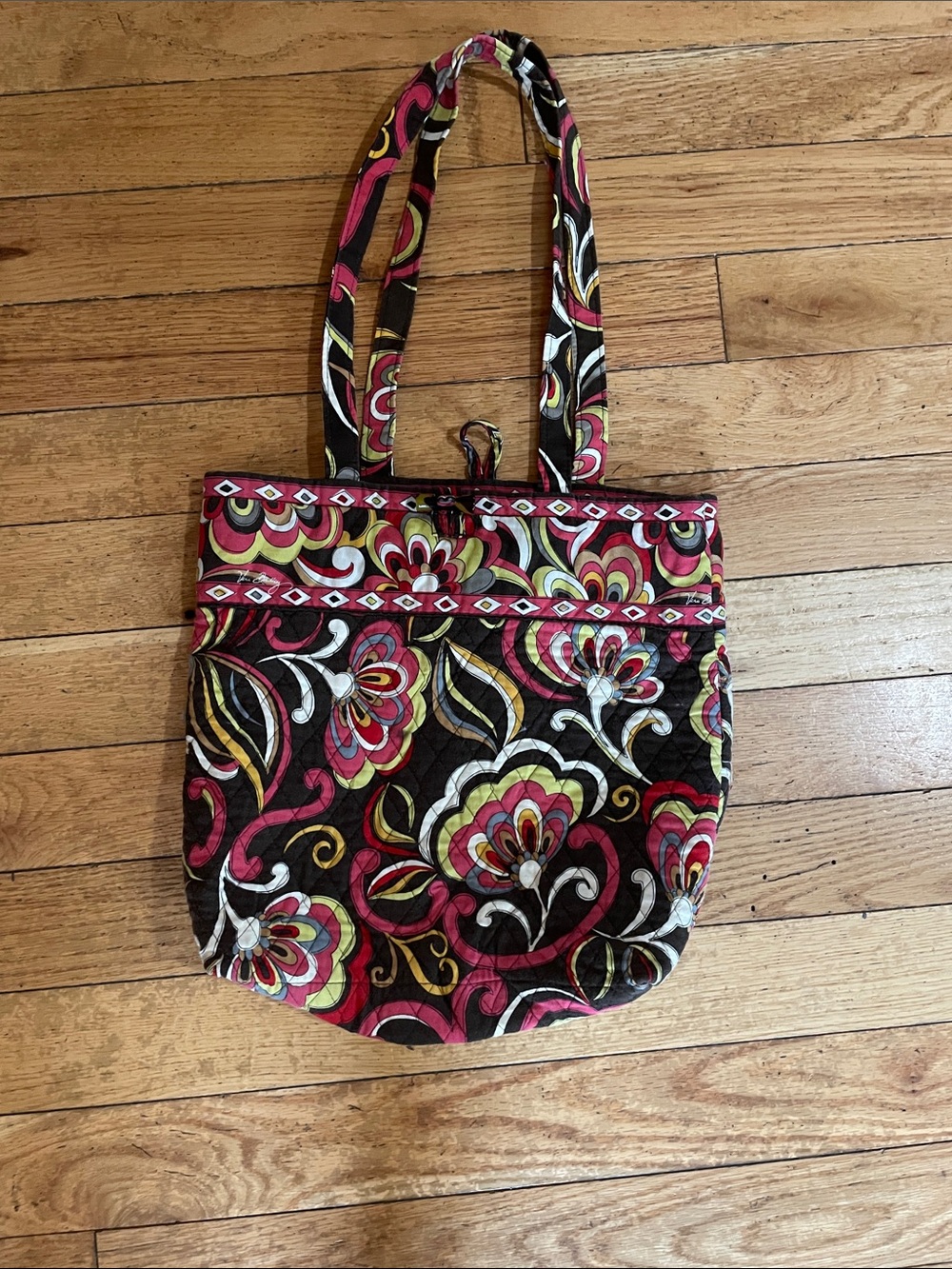 Vera Bradley Quilted Floral Tote in Pink, Black & Cream